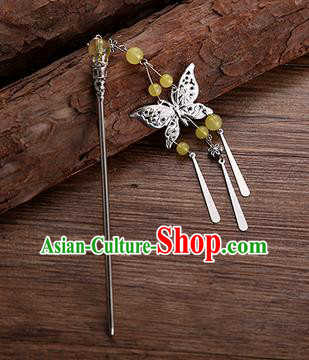 Handmade Chinese Ancient Princess Hair Accessories Yellow Beads Butterfly Hairpins for Women