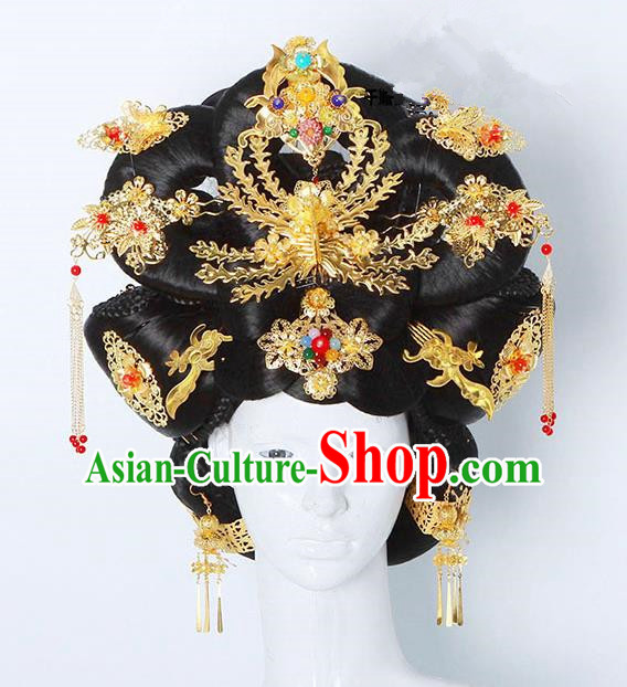Handmade Chinese Ancient Imperial Concubine Hair Accessories Wig and Hairpins Complete Set for Women