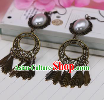 Handmade Chinese Ancient Palace Lady Accessories Hanfu Tassel Earrings for Women