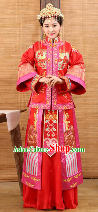 Traditional Ancient Chinese Costume Xiuhe Suits Wedding Dress Embroidered Red Toast Clothing for Women