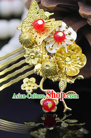 Handmade Chinese Ancient Palace Lady Hair Accessories Hanfu Golden Butterfly Hair Comb Hairpins for Women