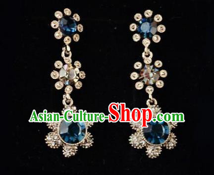 European Western Bride Vintage Accessories Renaissance Blue Crystal Earrings for Women