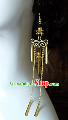 Asian Chinese Traditional Handmade Jewelry Accessories Golden Tassel Earrings for Women