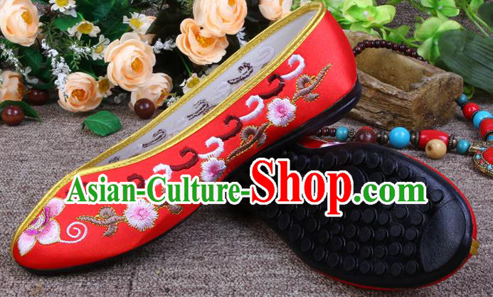 Asian Chinese Wedding Shoes Embroidered Shoes, Traditional China Red Hanfu Shoes for Women