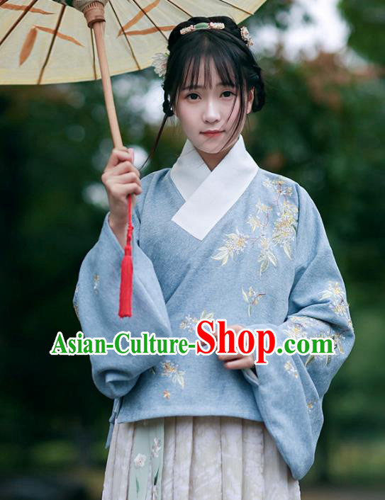 Traditional Chinese National Costume Embroidered Hanfu Blouse Ming Dynasty Shirts for Women