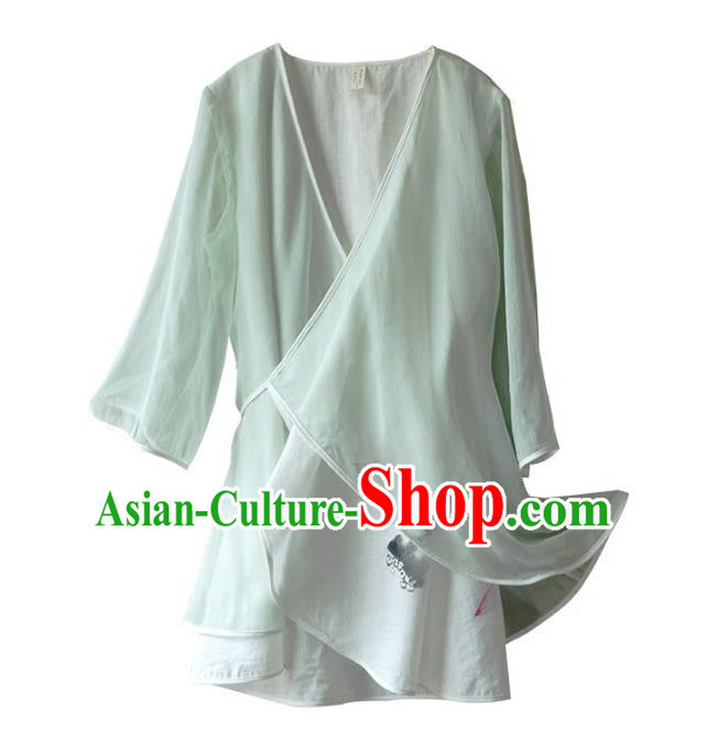 Traditional Chinese National Costume Embroidered Shirts Hanfu Blouse for Women