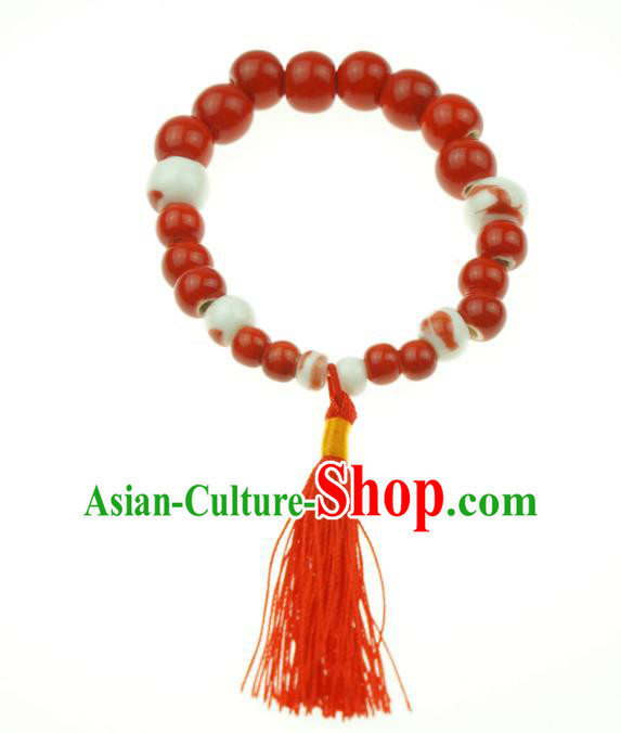 Traditional Chinese Bracelet Accessories Jingdezhen Ceramics Red Beads Bangle for Women