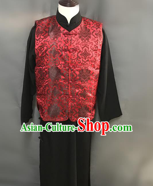 Traditional Chinese Stage Performance Costume Ancient Qing Dynasty Manchu Landlord Red Clothing for Men