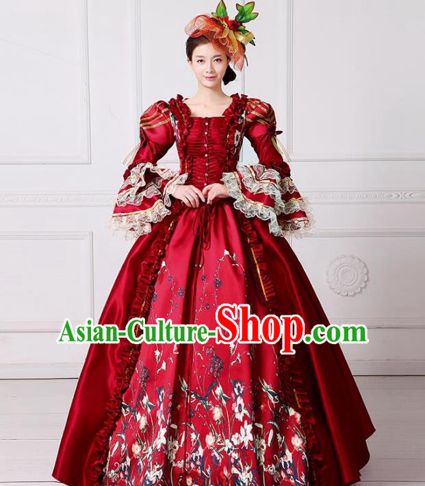 Traditional European Court Princess Renaissance Costume Dance Ball Red Full Dress for Women