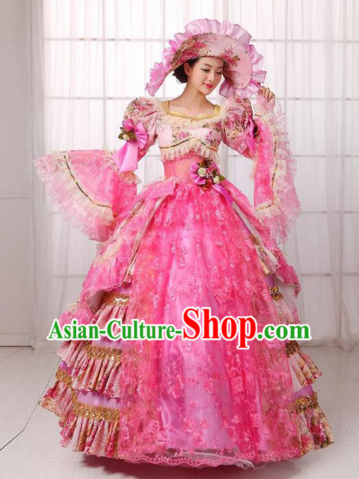 Traditional European Court Noblewoman Renaissance Costume Dance Ball Princess Peach Pink Full Dress for Women