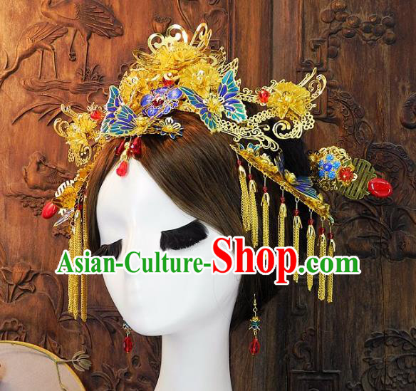 Chinese Handmade Classical Wedding Hair Accessories Ancient Hanfu Hairpins Tassel Butterfly Phoenix Coronet for Women