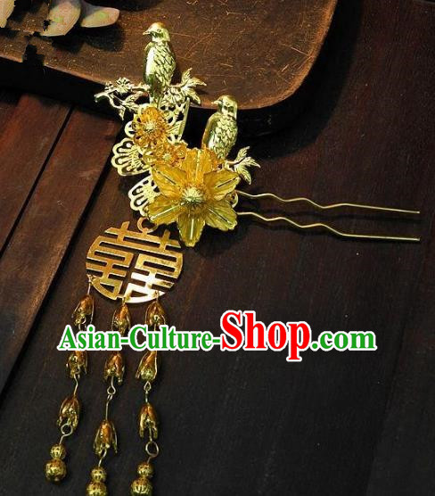 Chinese Handmade Classical Wedding Hair Accessories Ancient Hanfu Hairpins Golden Birds Hair Clip for Women