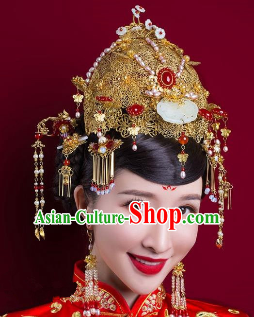 Chinese Handmade Classical Wedding Hair Accessories Ancient Hanfu Bride Phoenix Coronet for Women