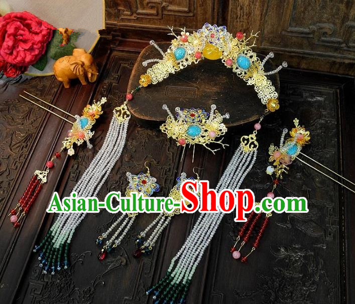 Chinese Handmade Classical Wedding Hair Accessories Ancient Hanfu Step Shake Bride Phoenix Coronet for Women