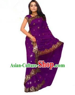 Traditional Asian India Stage Performance Costume Hindustan Indian National Purple Dress Clothing for Women