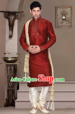 Traditional Asian India Stage Performance Red Costume Hindustan Indian National Clothing for Men