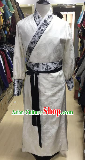Traditional Chinese Stage Performance Costume Ancient Ming Dynasty Swordsman White Robe for Men