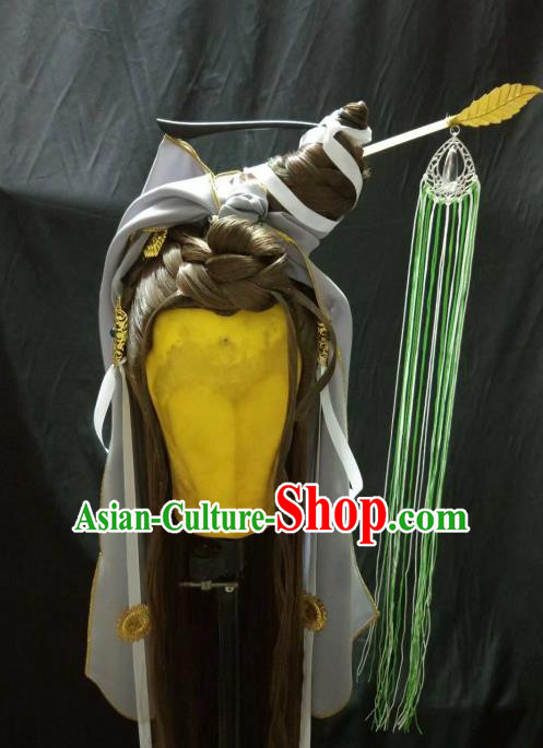 Traditional China Ancient Cosplay Hair Accessories Swordsman Wig and Hairpins Headwear for Men