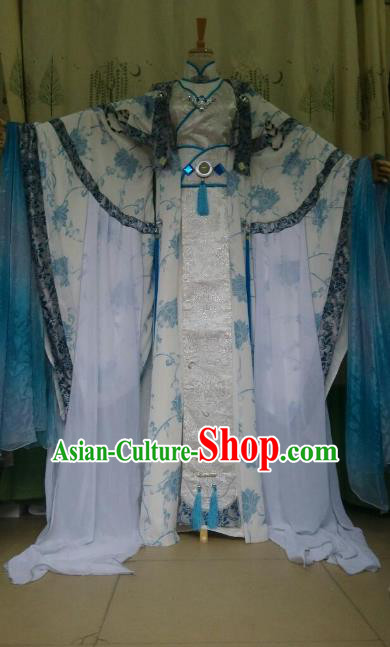 Traditional China Ancient Cosplay Palace Lady White Costume Princess Hanfu Dress Clothing for Women