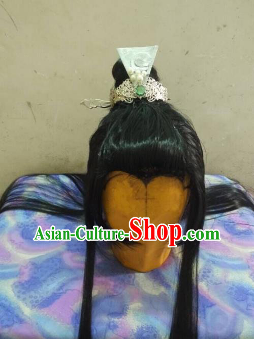 Traditional China Ancient Cosplay Swordsman Wig and Hair Accessories Hairpins for Men