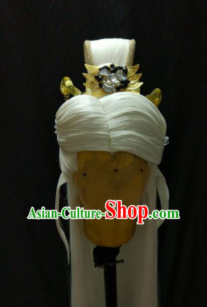Traditional China Ancient Cosplay Swordsman Wig and Hair Accessories Hairdo Crown for Men