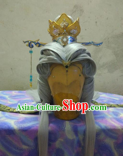 Traditional China Ancient Cosplay Royal Highness Swordsman Wig and Hair Accessories Hairpins for Men