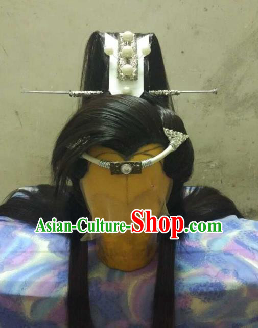 Traditional China Ancient Cosplay Nobility Childe Swordsman Wig and Hair Accessories Headwear for Men