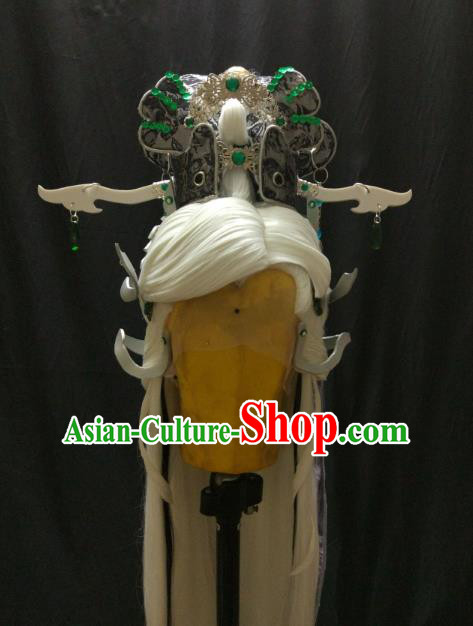 Traditional China Ancient Cosplay Knight Swordsman Wig and Hair Accessories for Men
