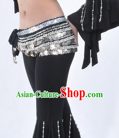 Asian Indian Belly Dance Argent Paillette Waistband Accessories India National Dance Black Belts for Women