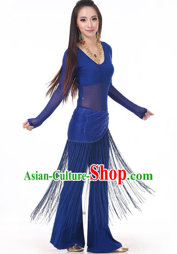 Asian Indian Belly Dance Deep Blue Costume Stage Performance India Raks Sharki Dress for Women