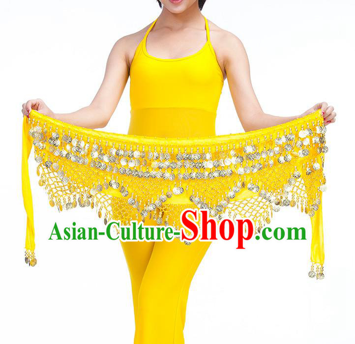 Asian Indian Belly Dance Golden Paillette Yellow Waistband Accessories India Raks Sharki Belts for Women