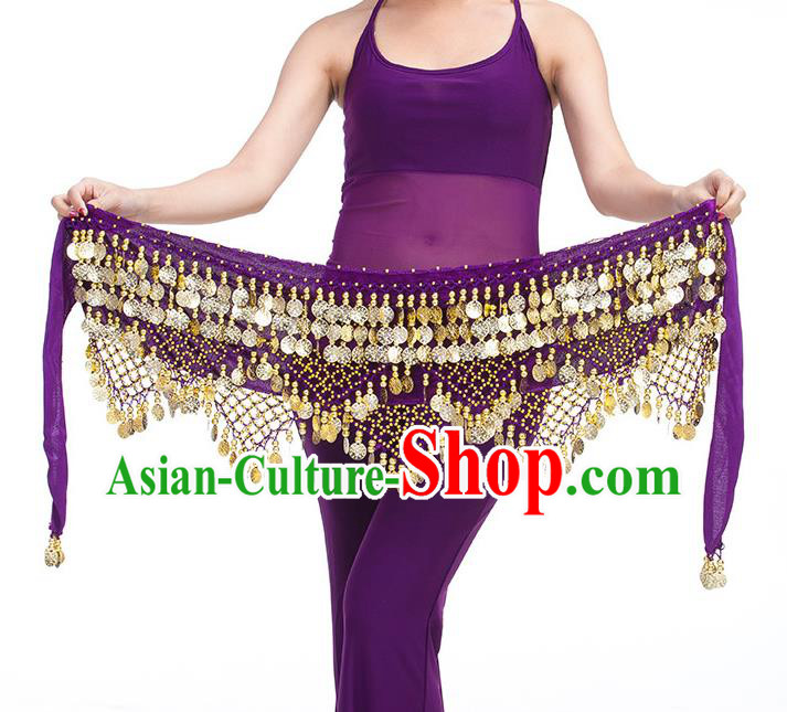 Asian Indian Belly Dance Golden Paillette Purple Waistband Accessories India Raks Sharki Belts for Women