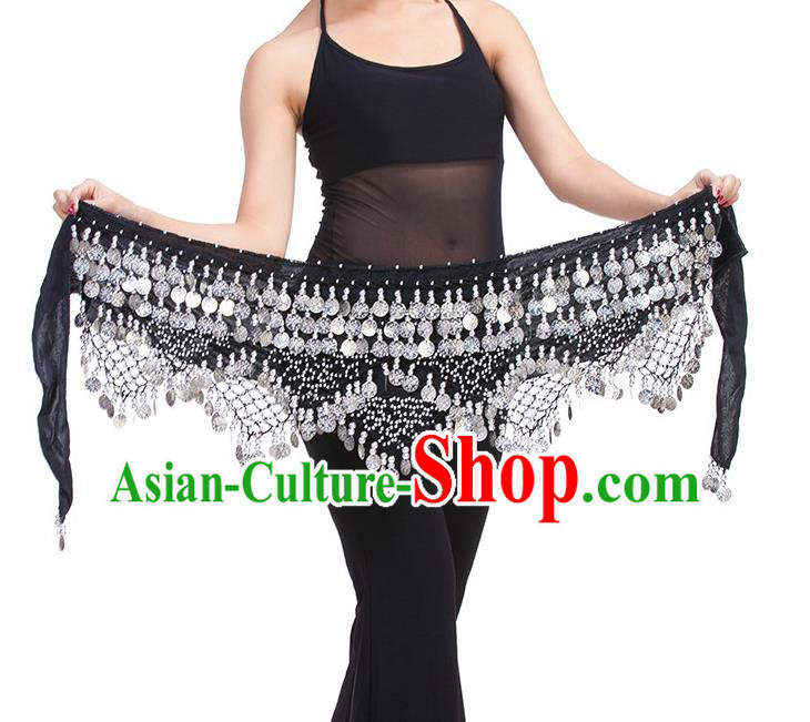 Asian Indian Belly Dance Paillette Black Waistband Accessories India Raks Sharki Belts for Women
