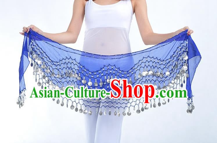 Asian Indian Belly Dance Argent Paillette Royalblue Silk Waistband Accessories India Raks Sharki Belts for Women