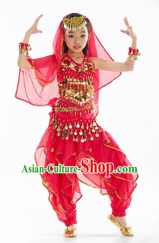 Asian Indian Belly Dance Costume Stage Performance India Raks Sharki Rosy Dress for Kids