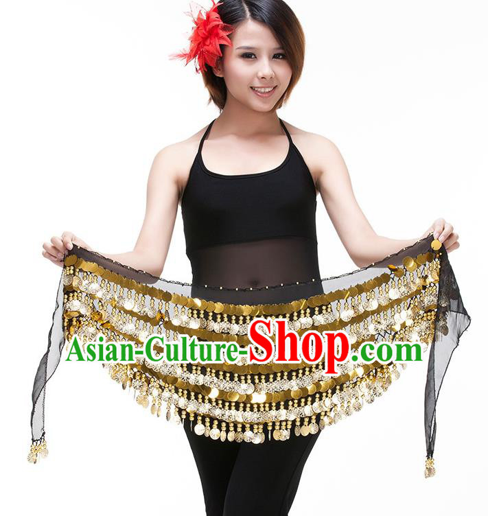 Asian Indian Belly Dance Paillette Waist Chain Black Waistband India Raks Sharki Belts for Women