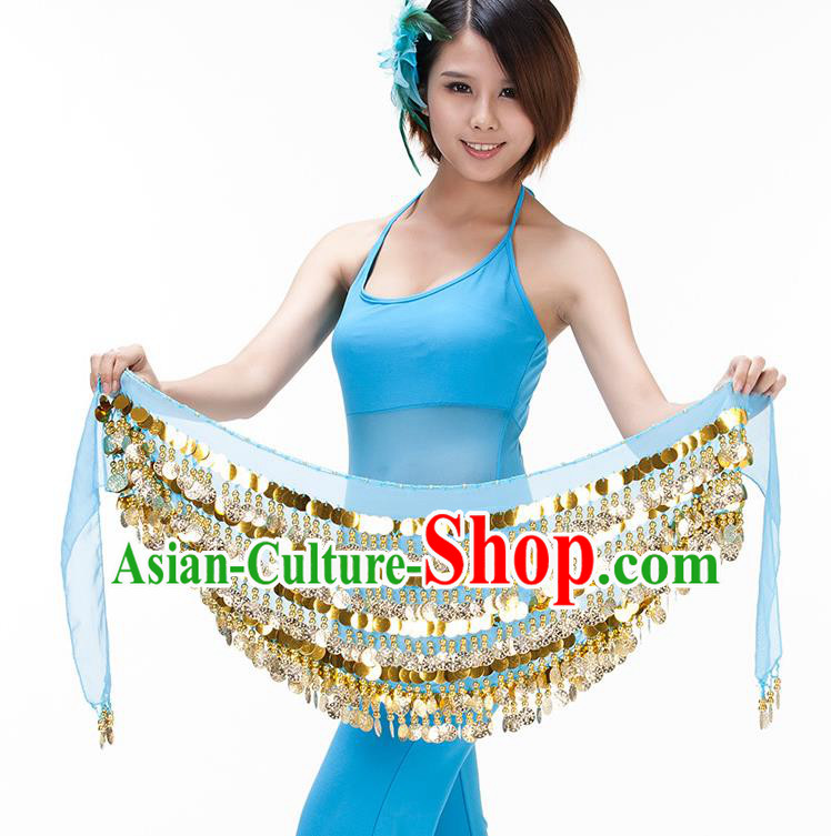Asian Indian Belly Dance Paillette Waist Chain Blue Waistband India Raks Sharki Belts for Women
