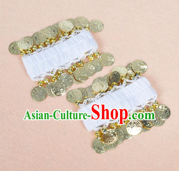 Oriental Indian Belly Dance Accessories White Bracelets India Stage Performance Golden Coin Bangle for Women