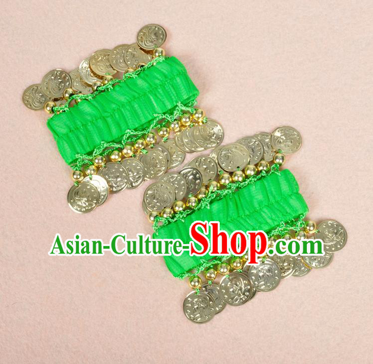 Oriental Indian Belly Dance Accessories Green Bracelets India Stage Performance Golden Coin Bangle for Women
