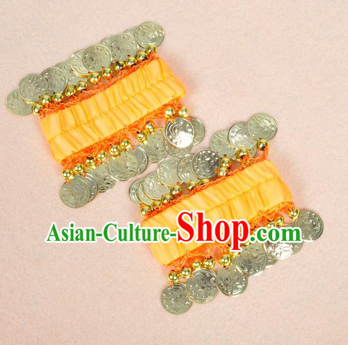 Oriental Indian Belly Dance Accessories Orange Bracelets India Stage Performance Golden Coin Bangle for Women