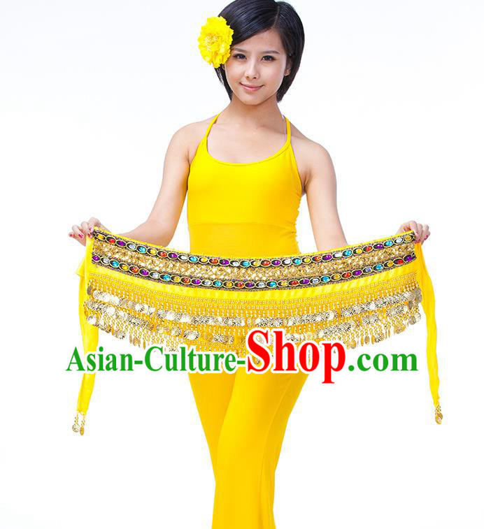 Asian Indian Belly Dance Yellow Waistband Accessories India Raks Sharki Diamante Belts for Women
