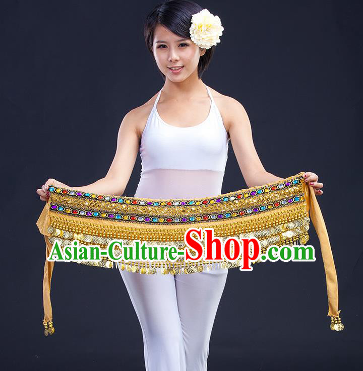 Asian Indian Belly Dance Golden Waistband Accessories India Raks Sharki Diamante Belts for Women