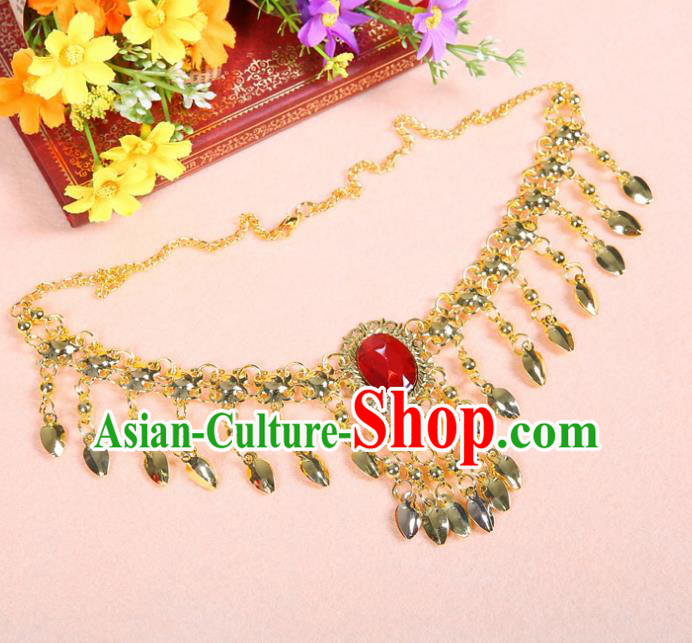 Asian Indian Belly Dance Accessories Necklace India National Dance Red Crystal Necklet for Women