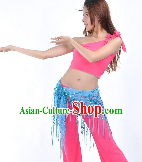 Asian Indian Belly Dance Paillette Blue Buttocks Scarf Waistband India Raks Sharki Belts for Women