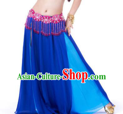Asian Indian Belly Dance Costume Stage Performance Royalblue Skirt, India Raks Sharki Slit Dress for Women