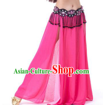 Asian Indian Belly Dance Costume Stage Performance Rosy Skirt, India Raks Sharki Slit Dress for Women
