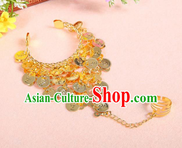 Asian Indian Belly Dance Accessories Bracelet India National Dance Bangle with Ring for Women