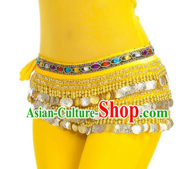 Asian Indian Belly Dance Paillette Yellow Waist Chain Tassel Waistband India Raks Sharki Belts for Women