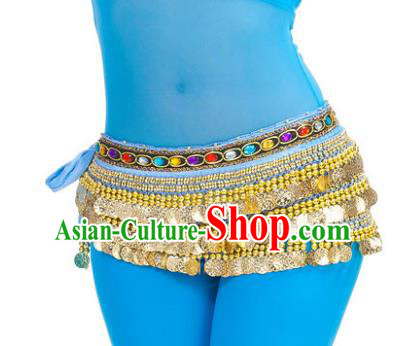 Asian Indian Belly Dance Paillette Blue Waist Chain Tassel Waistband India Raks Sharki Belts for Women