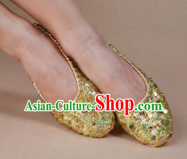 Asian Indian Belly Dance Shoes India Traditional Dance Golden Paillette Soft Shoes for for Women
